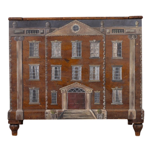 Country English Painted Pine Trunk With Georgian House Facade For Sale