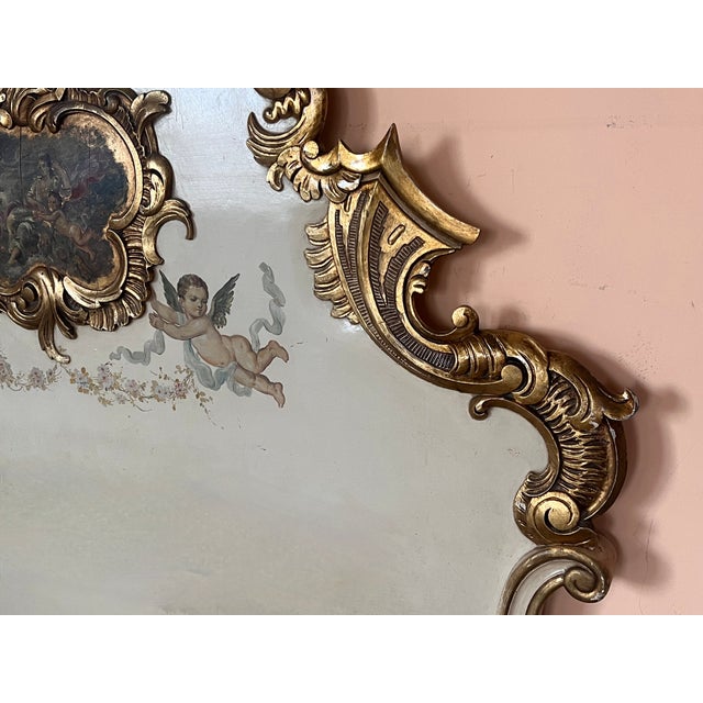 Wood 20th French Antique White and Giltwood Queen Bed With Original Painting For Sale - Image 7 of 12