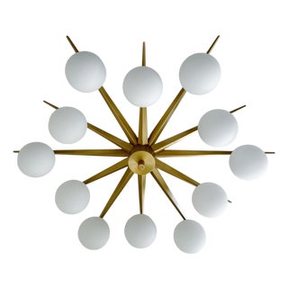 21st Century Star Piccolo Satin Brass Matte White Murano Flush Mount by Fabio LTD For Sale