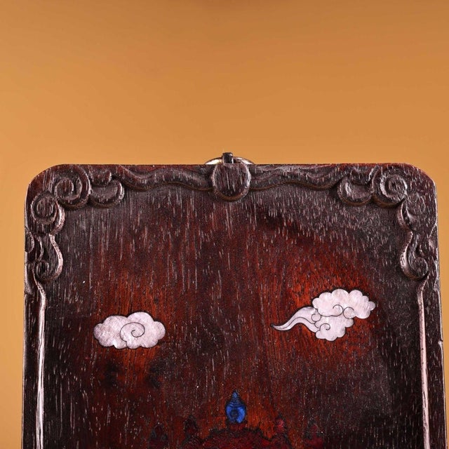 Late 20th Century Wooden Plaque With Mother-of-Pearl Auspicious Symbols Inlay For Sale In Los Angeles - Image 6 of 9