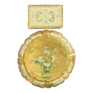 Italian Florentine Gold & White Tray and Box, Set of 2 For Sale