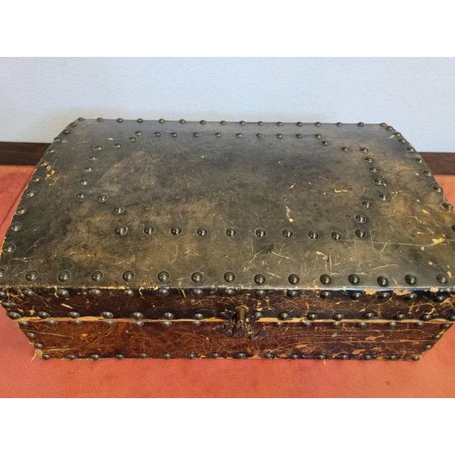 Vintage European Distressed Leather Flatware Display Chest For Sale - Image 10 of 11