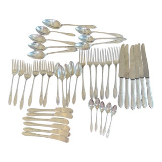 Vintage Silverplate Lady Hamilton Silver Flatware Set, Art Deco, C1932 Oneida Rare - 44 pcs For Sale