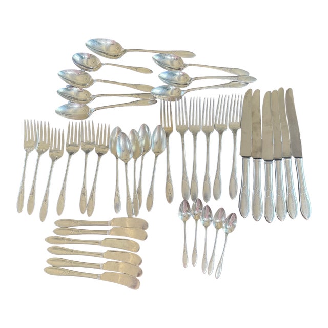 Vintage Silverplate Lady Hamilton Silver Flatware Set, Art Deco, C1932 Oneida Rare - 44 pcs For Sale