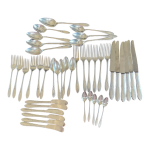 Vintage Silverplate Lady Hamilton Silver Flatware Set, Art Deco, C1932 Oneida Rare - 44 pcs