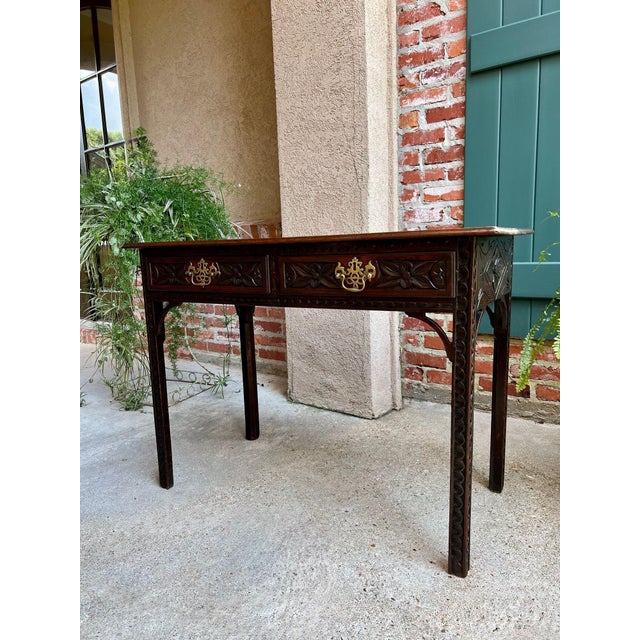 Antique English Sofa Console Table Jacobean Carved Oak Foyer Table C1890 For Sale - Image 4 of 18