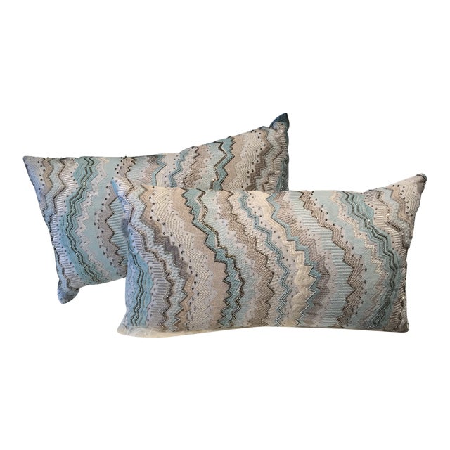 Lee Jofa Blue Beaded Chevron Pillows A Pair Chairish