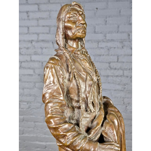 Carl Kauba "Chief Wolf Robe" Patinated Bronze Sculpture on Marble Base For Sale - Image 9 of 13
