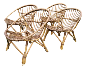 Shell Rattan Armchairs, 1960s, Set of 4