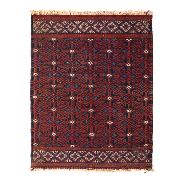 Vintage Mid-Century Soumak Red and Blue Wool Kilim Rug For Sale