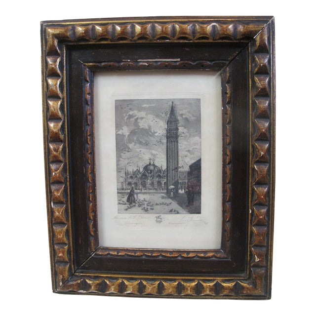 Antique San Marcos St Marks Square of Venice Italy Signed Framed Etching For Sale