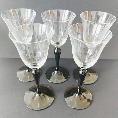 Glass Vintage Set Kristalunie Maastricht Campanula Liqueur Glasses Black Foot Iridescent by Willem Rozendaal, 1930s, Set of 5 For Sale - Image 7 of 7