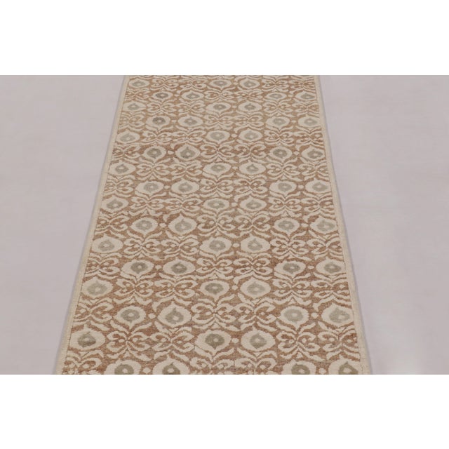 Contemporary Contemporary Floral Block Print Wool & Natural Silk Runner by Rug & Kilim, India For Sale - Image 3 of 9