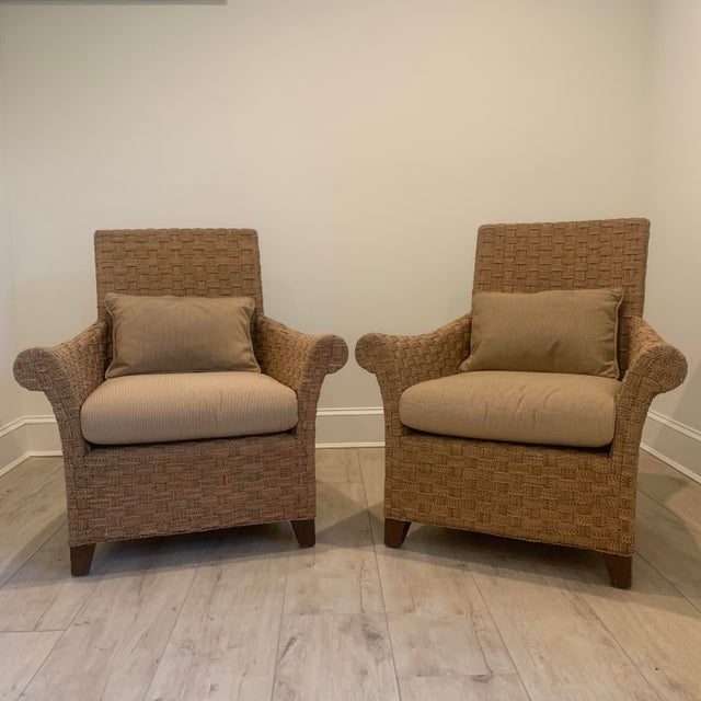 Crate Barrel Wicker Arm Chairs A Pair Chairish