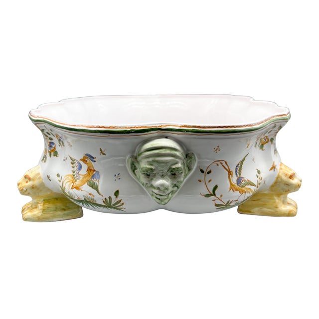 Large 18th Century Style French Hand-Painted Faience Foot Bath (Pédiluve) / Centerpiece Bowl by Nicole Tilloy – Rococo Revival / French Country For Sale In Houston - Image 6 of 14