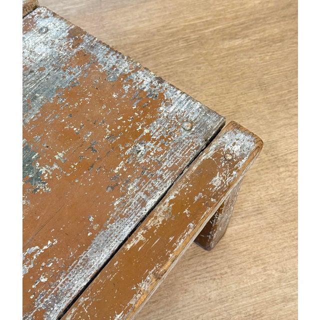 Brown Antique Primitive Farmhouse Wood Step Foot Stool For Sale - Image 8 of 9