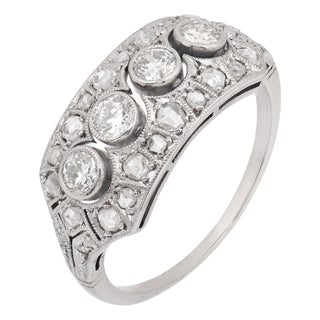 1930s Art Deco Diamond 14k White Gold Ring, Size 7.25 For Sale