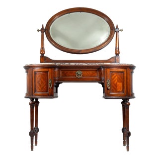 20th Century Walnut Vanity Dressing Table with Tilting Mirror and Arabescato Marble Top, 1890s For Sale