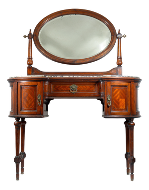 20th Century Walnut Vanity Dressing Table with Tilting Mirror and Arabescato Marble Top, 1890s