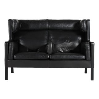 Danish Black Leather 2192 Coupe Sofa by Børge Mogensen for Fredericia Furniture, 1991 For Sale