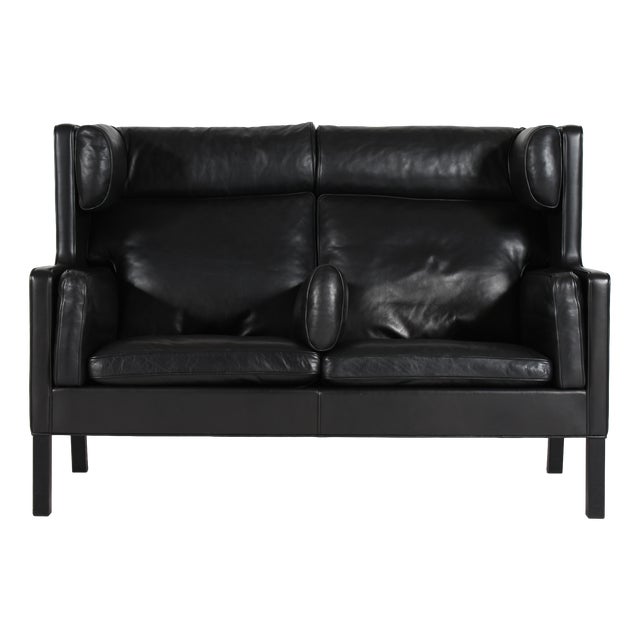 Danish Black Leather 2192 Coupe Sofa by Børge Mogensen for Fredericia Furniture, 1991 For Sale