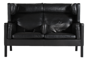 Danish Black Leather 2192 Coupe Sofa by Børge Mogensen for Fredericia Furniture, 1991