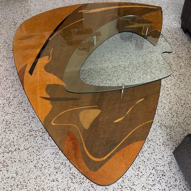 Mid-Century Modern 1980s Carlo Malnati MCM Triangle Glass Platter Coffee Table For Sale - Image 3 of 18