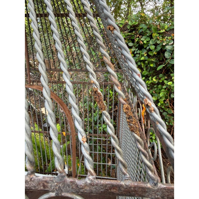 Monumental 77-Inch Custom Artisan Hand-Welded Wrought Iron Pagoda Aviary (Birdcage) on Stand For Sale In Phoenix - Image 6 of 12