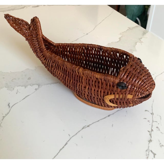 Boho Chic Vintage Wicker Whale Gish Trinket Basket For Sale - Image 3 of 5
