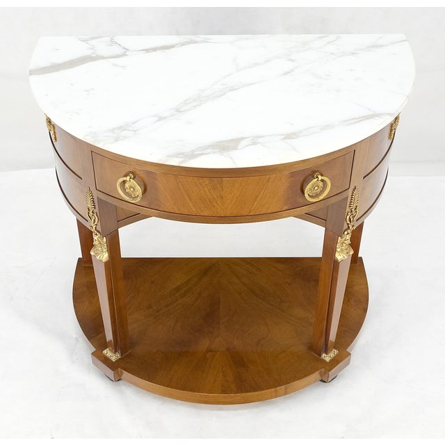 MINT Walnut Marble Top Neoclassical Demi Lune Bronze Mount Console Table 1 Drawer
