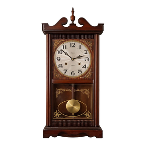 Late 20th Century PPL 31-Day Wall Clock With Pendulum Window, Wood Case (Traditional Mechanical Style) Measurements: 26" H × 12" W × 5.5" D