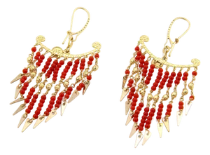 Multi Coral Bead Strand 18k Yellow Gold Chandelier Earrings