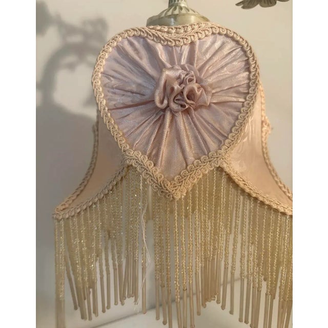 French Provincial Vintage Cherub Boudoir Lamp Pair — Rococo Revival Putti Bases W/ Fringe Shades For Sale - Image 3 of 10