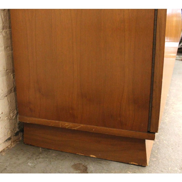 Brown Mid 20th Century Diamond Front Walnut Cabinet W/ Bookcase Topper For Sale - Image 8 of 11