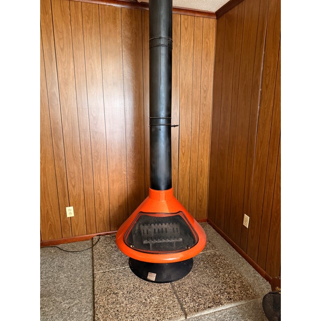 Vintage Condon-King “Aztec” ceramic fireplace in a striking orange finish — a rare Mid-Century Modern / Space Age...