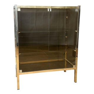 Brass and Smoked Glass Display Case, 1970s For Sale