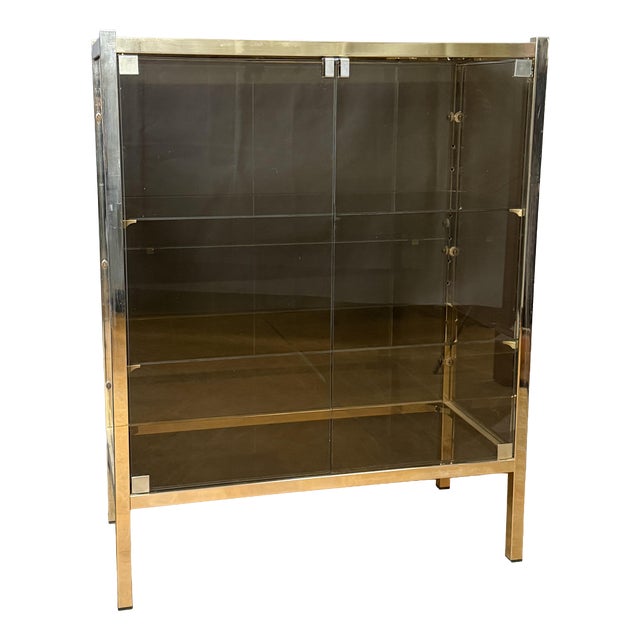 Brass and Smoked Glass Display Case, 1970s For Sale