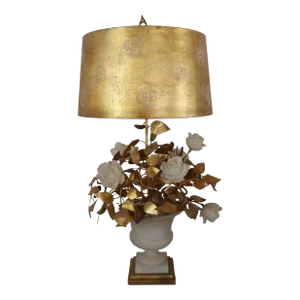 Hollywood Regency Alabaster & Porcelain Rose Lamp