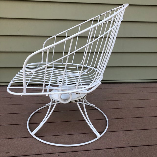 1960s MidCentury Modern Homecrest Bottemiller White Metal Wire Swivel Rocker Barrel Chair