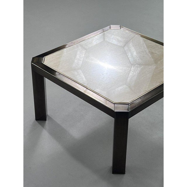 Stone Square Travertine and Metal Coffee Table by BC Design For Sale - Image 7 of 9