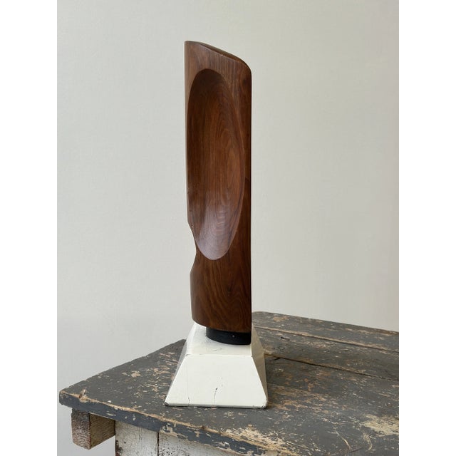 Vintage Large-Scale Kinetic Teak Mask Sculpture Mounted to Painted Wood Tiered Base by Paul Bechtold, Circa Mid 20th Century For Sale - Image 11 of 18