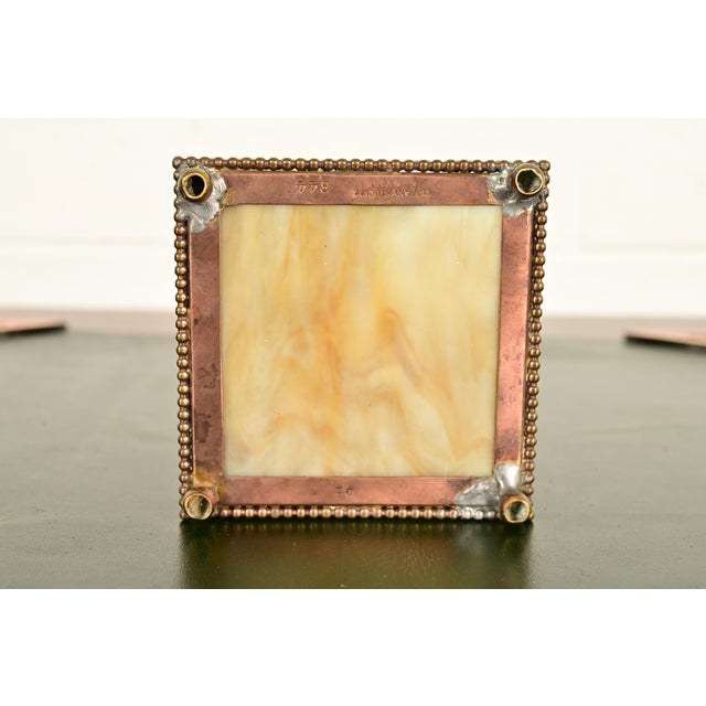 Tiffany Studios New York Pine Needle Bronze Doré and Favrile Slag Glass Inkwell For Sale - Image 9 of 12