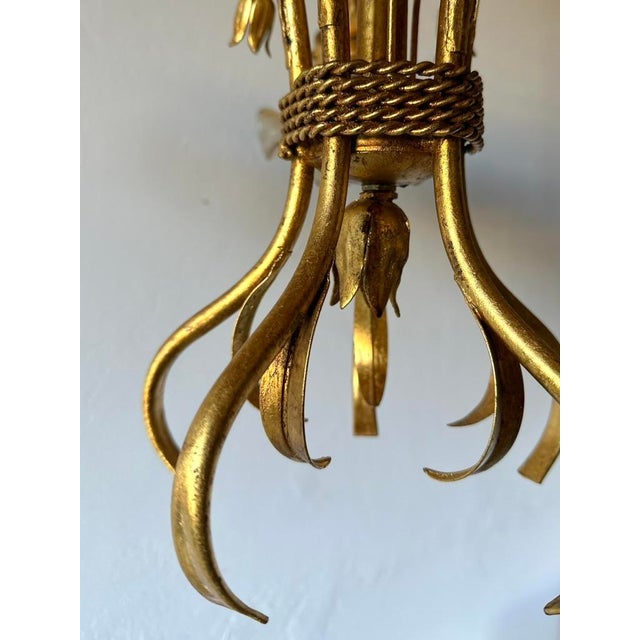 Gold Florentine Style Gilt Metal Chandelier with Amber-Tinted Glass Shades, 1960s For Sale - Image 8 of 13
