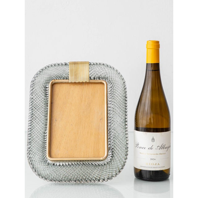 Murano Glass and Brass Picture Frame in Smoke Grey Fumé Torchon from Barovier & Toso For Sale - Image 4 of 15
