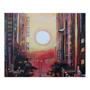 "Madame Tussauds Manhattanhenge Is Summer Sunset" Acrylic Painting by Natalia Bessonova