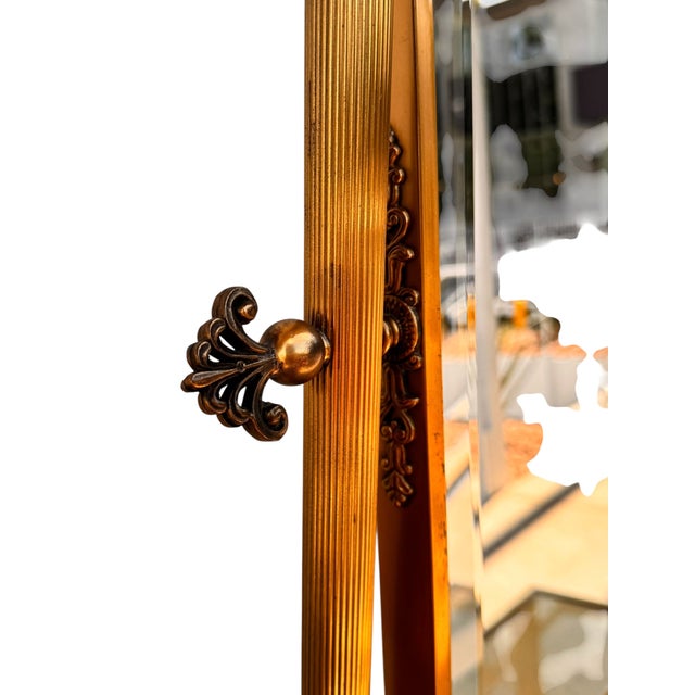 Neoclassical Hollywood Regency Brass-Clad Mahogany Vanity Dressing Mirror For Sale - Image 10 of 13