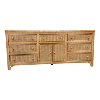 1970s Henry Link for Lexington Woven Rattan & Wicker Triple Dresser For Sale