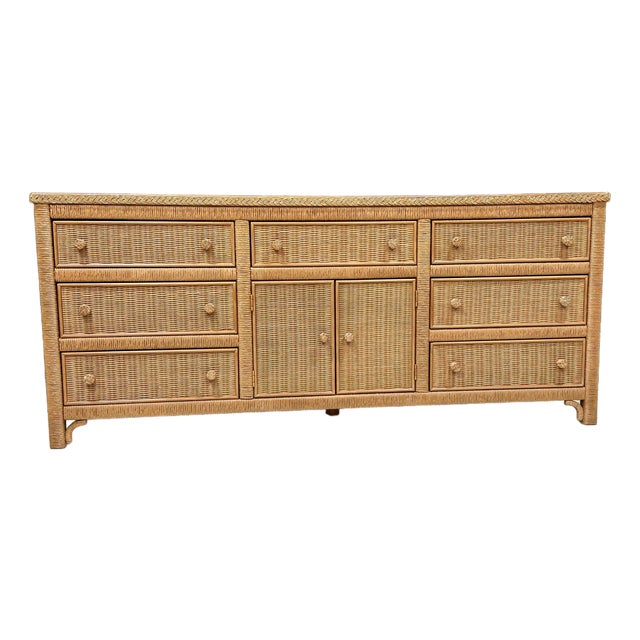 1970s Henry Link for Lexington Woven Rattan & Wicker Triple Dresser For Sale