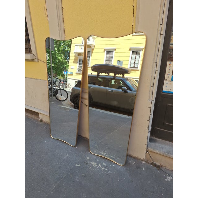 Wall Mirror with Brass Frame in the style of Gio Ponti for Fountain Art Park of the Princes Naples, 1990s, in Flawless...