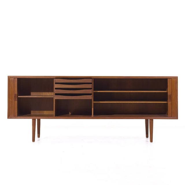 Wood Svend Aage Larsen for Faarup Møbelfabrik Mid Century Danish Teak Tambour Door Credenza For Sale - Image 7 of 12